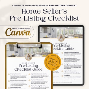 Real Estate Marketing Template: Easy-to-use guide for home seller checklist or pre-selling checklist guide in beige, white, dark. Professional content for beginners, realtors, and agents Made with Canva. Template with Content. SunriseDesignHaus