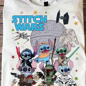 Cute Stitch Wars Mashup T-Shirt, Funny Cartoon Crossover T-Shirt, Space Adventure Parody T-Shirt, Star Fan Gift, Sci-Fi Movie T-Shirt