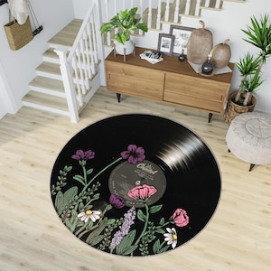 Vinyl Record Rug,Flowers Rug,Modern Rug,Round Rug,Music Rug,Colorful Rug,Cool Rugs,Music Decor,Music Room Rug,Popular Rug,Gift for Musician