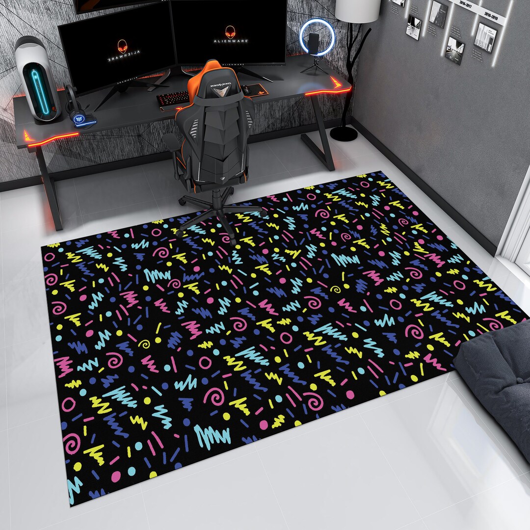 Black Arcade Rug, Colorful Gamer Room Decor, Retro Style Modern Printed ...