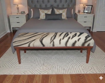 Banco otomano con estampado de tigre, banco acolchado con estampado animal de piel sintética, asiento moderno para dormitorio estilo safari, banco ecléctico para recibidor.