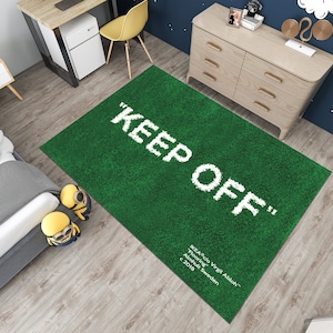 Keep Off Pattern Carpet, Green Grass-Look Area Rug, Modern Patterned Anti Slip Rug