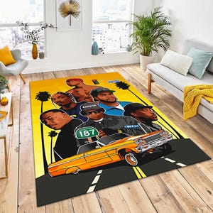 West Coast Hip Hop Rug, Rap Stars Collage, Music Decor
