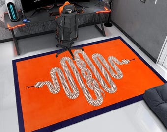 Orange Snake Area Rug, Geometric Python Carpet, Pop Art Floor Decor