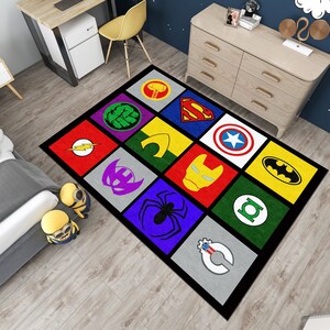 Super Hero Logos Rug,Movie Rug,Fantastic Rug,Movie Decor,Colorful Rug,Hypebeast Rug,Unique Rug,Area Rug,Kids Room Rug,Gifts for her