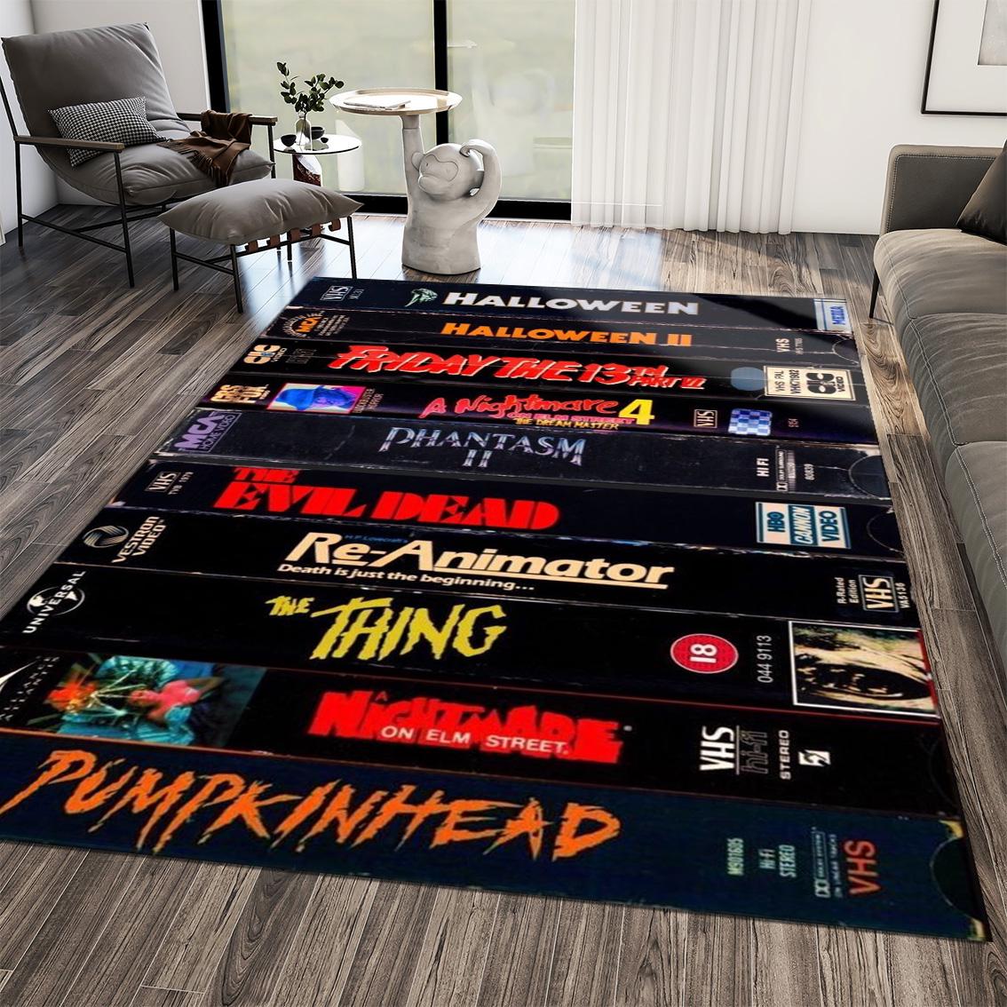 Horror Sticker Rug Horror Movies VHS Tape Rug, Retro Halloween Decor, Slasher Movie ...