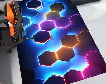 Colorful Hexagon Rug,Gamer Rug,Gaming Rug,Game Rug,Geometric Rug,Play Rug,Game Room Rug,Game Decor,Custom Rug,Neon Rug,Area Rugs,Gaming Gift