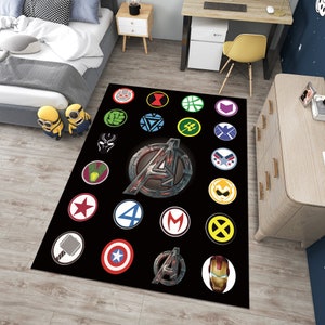 Super Hero Logos Rug,Movie Rug,Fantastic Rug,Movie Decor,Colorful Rug,Hypebeast Rug,Unique Rug,Area Rug,Kids Room Rug,Gifts for her