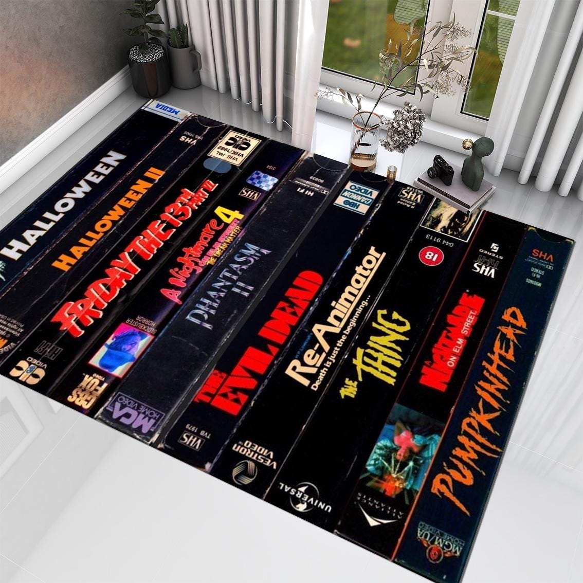 Horror Sticker Rug Horror Movies VHS Tape Rug, Retro Halloween Decor, Slasher Movie ...