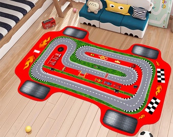 Alfombra de coche de carreras, decoración para sala de juegos infantil, regalo personalizado