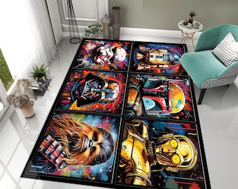 Star Wars Rug, Sci-Fi Splatter Carpet, Colorful Space Warrior Floor Rug, Teen Room Carpet