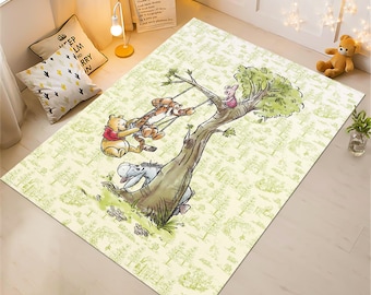 Winnie the Pooh Bear Rug, Cartoon Character Nursery Decor, Antislip Kidsroom play mat