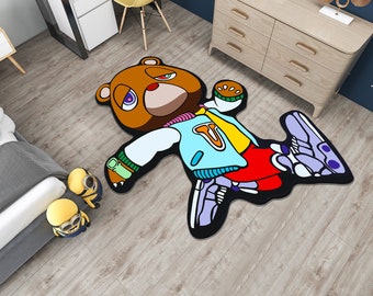 Kanye West, tapete Kanye West, tapete de urso, tapete musical, tapete colorido, tapete personalizado, tapete de berçário, tapete fofo, tapetes de área, tapetes legais, decoração de berçário, presente para ela