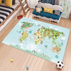 Tiere Karte Teppich,Pädagogik Teppich,Weicher Teppich,Bunter Teppich,Kinder Teppich,Kinderzimmer Dekor,Geschenk für Kinder,Kinderzimmer Teppich,Teppich nach Maß