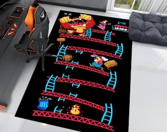 Donkey Kong Arcade Rug, Funny Arcade Rug, Retro Rug, Gamer Rug, Gaming Rug, Game Rug,Colorful Rug,Gamer Room,Custom Rug,Gaming Gifts