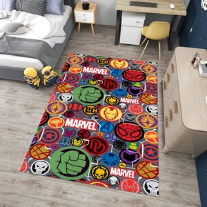 Super Hero Logos Rug,Movie Rug,Fantastic Rug,Movie Decor,Colorful Rug,Hypebeast Rug,Unique Rug,Area Rug,Kids Room Rug,Gifts for her
