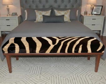 Zebra Bench, Zebra Pattern Ottoman Bench, Handmade Boho Home Decor, Living Room Bedroom Decor