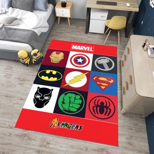 Super Hero Logos Rug,Movie Rug,Fantastic Rug,Movie Decor,Colorful Rug,Hypebeast Rug,Unique Rug,Area Rug,Kids Room Rug,Gifts for her