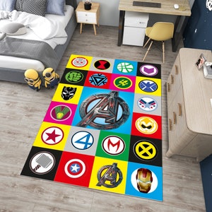 Super Hero Logos Rug,Movie Rug,Fantastic Rug,Movie Decor,Colorful Rug,Hypebeast Rug,Unique Rug,Area Rug,Kids Room Rug,Gifts for her