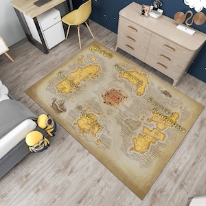 Carte du monde d'Azeroth, tapis carte, World of Warcraft, tapis sympas, tapis populaire, tapis fantastique, décoration de film, carpettes, tapis de chambre de garçons, cadeaux pour elle, chambre d'adolescent