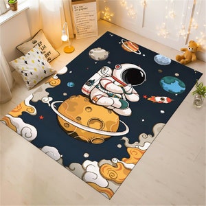Astronaut Rug,Space Rug,Colorful Rug,Cute Rug,Space Decor,Nursery Rug,Boys Room Rug,Custom Rug,Gift for Kids,Personalized Gifts,Area Rug