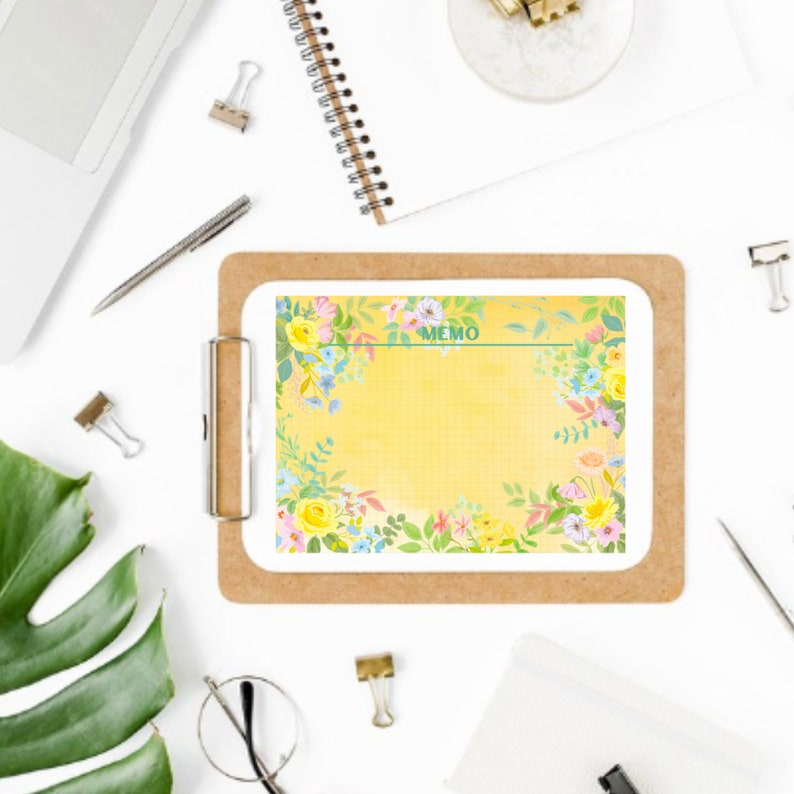 Aesthetic Floral Notepad 3M Post-it® Adhesive Yellow Sticky Note Grids ...