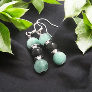 Blue Green Obsidian Sterling Silver Drop Earrings