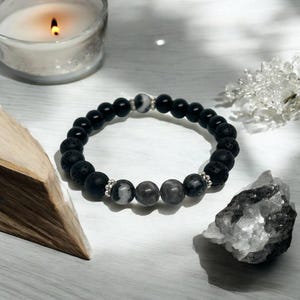Aromatherapy Bracelet Earring Set: Zebra Jasper, Onyx & Lava Diffuser Jewelry