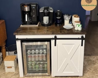 Farmhouse 1 door slider mini fridge cabinet extra large size, Mini fridge, Coffee bar, Mini fridge cabinet on the floor, Wine fridge cabinet