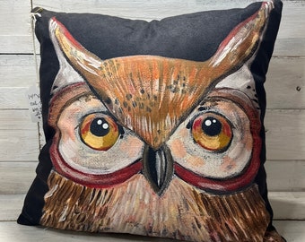 Indoor/outdoor 14” x 14” OWL pillow by Jenny Elkins decorative pillow- indoor outdoor pillow - owl pillow - nature