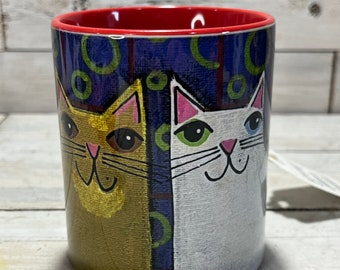 TAZZA GATTO giallo e gatto bianco da 11 once - tazza di caffè - di Jenny Elkins - amante dei gatti - gattara - amici gatti