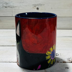 Tuxedo CAT abstract flowers 11oz MUG coffee cup by Jenny Elkins cat mug cat coffee cup floral mug image 2