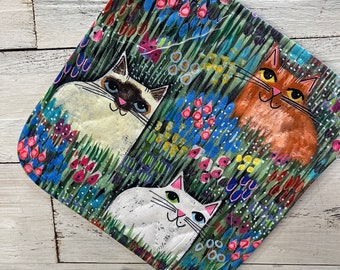 3 cats in the garden pot holder by Jenny Elkins - kitchen fashion - kitchen art - hostess gift