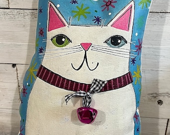 Sweet CAT pillow white Cat by Jenny Elkins - stuffed animal