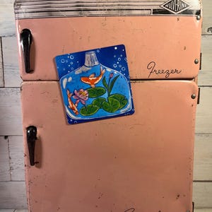 Koi fish in a bottle magnet 3” x 3” - by Jenny Elkins - magnet - happy art - refrigerator art - koi fish magnet
