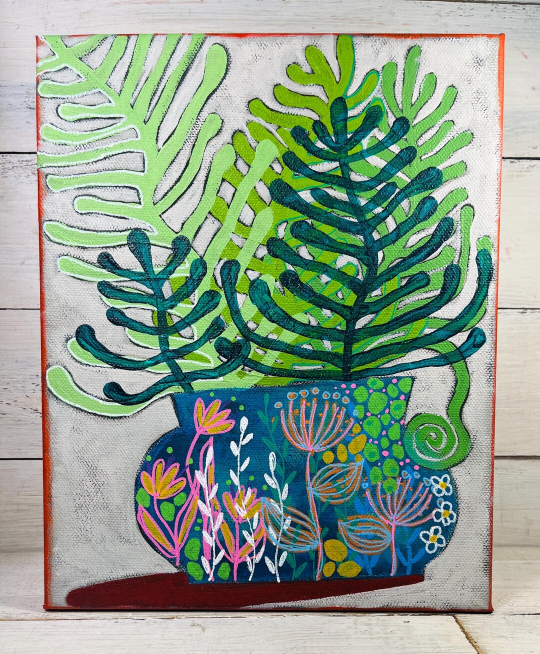 Original FERNS in Abstract Floral Vase Painting by Jenny Elkins 8 X 10 ...