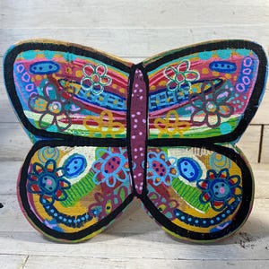 small wooden handpainted BUTTERFLY wooden STOOL - by Jenny Elkins -kids stool - plant stool - small stool