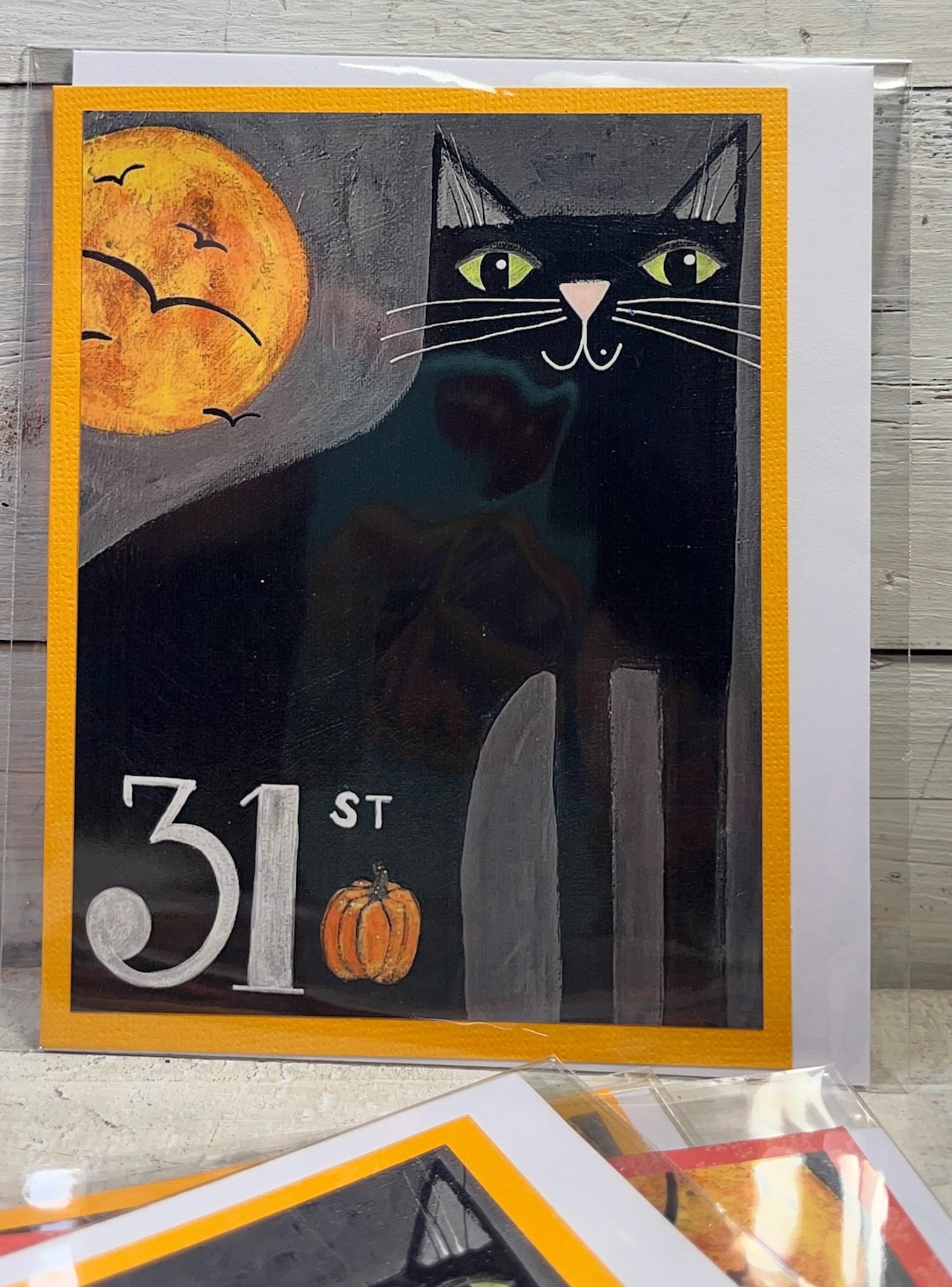 Black Cat HALLOWEEN Card - Blank Greeting Card by Jenny Elkins ...