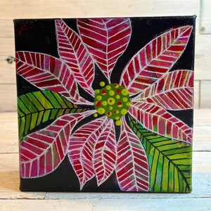 6” x 6” poinsettia painting by Jenny Elkins - Christmas decor - home decor - Christmas flowers - hostess gift - classy friend gift