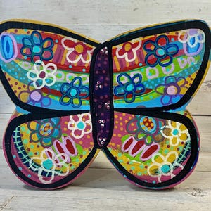 small wooden handpainted BUTTERFLY wooden STOOL - by Jenny Elkins -kids stool - plant stool - small stool