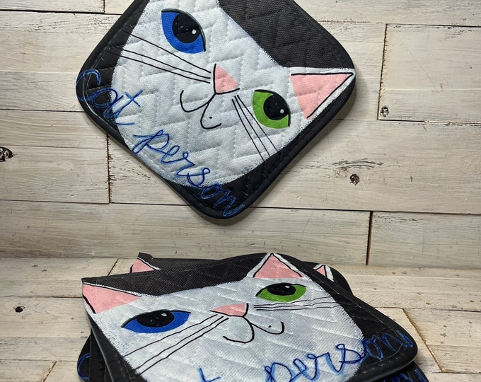 CAT Person White Odd Eyed Cat Pot Holder by Jenny Elkins - Kitchen ...