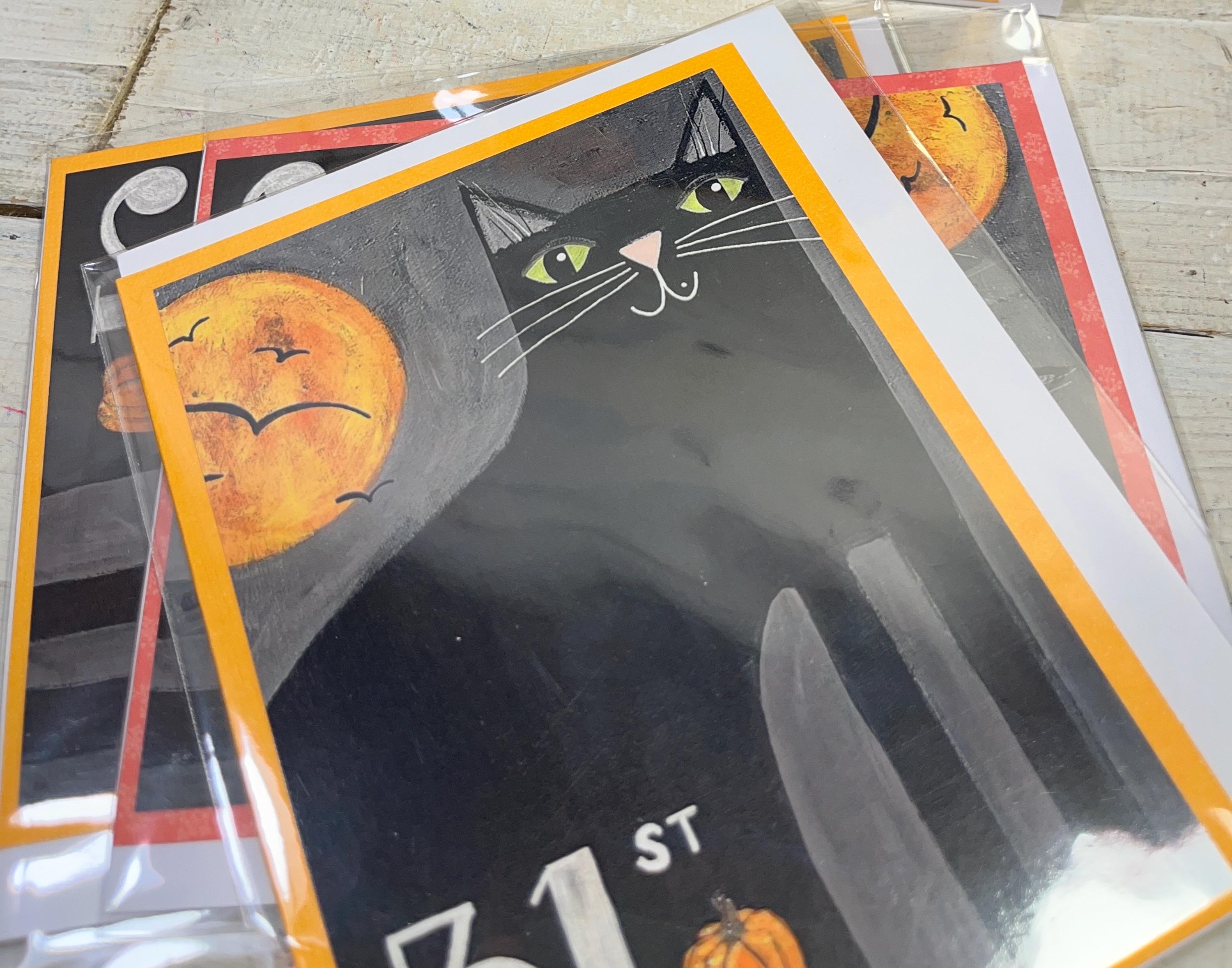 Black Cat HALLOWEEN Card - Blank Greeting Card by Jenny Elkins ...