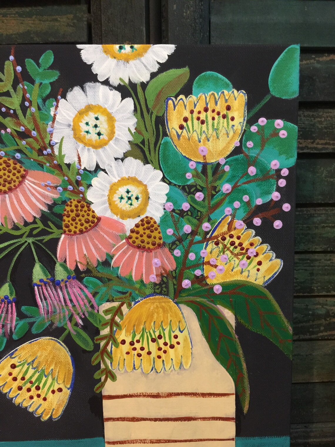 Yellow COLORFUL floral painting wall decor home decor floral | Etsy