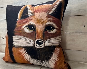 Indoor/outdoor 14” x 14” FOX pillow by Jenny Elkins decorative pillow- indoor outdoor pillow - fox pillow - nature