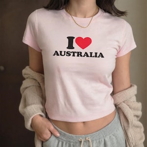 I Love Australia Retro Y2K Vintage Baby Tee Cute Aussie Pride Shirt Travel Souvenir Top Aesthetic Down Under Graphic Tee