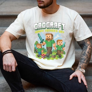 Retro DadCraft T-Shirt, A Minecraf Movie Shirt For Kids, Chicken Jocky Gaming, Happy Father&#39;s Day Gift, Trending Game Unisex Tee