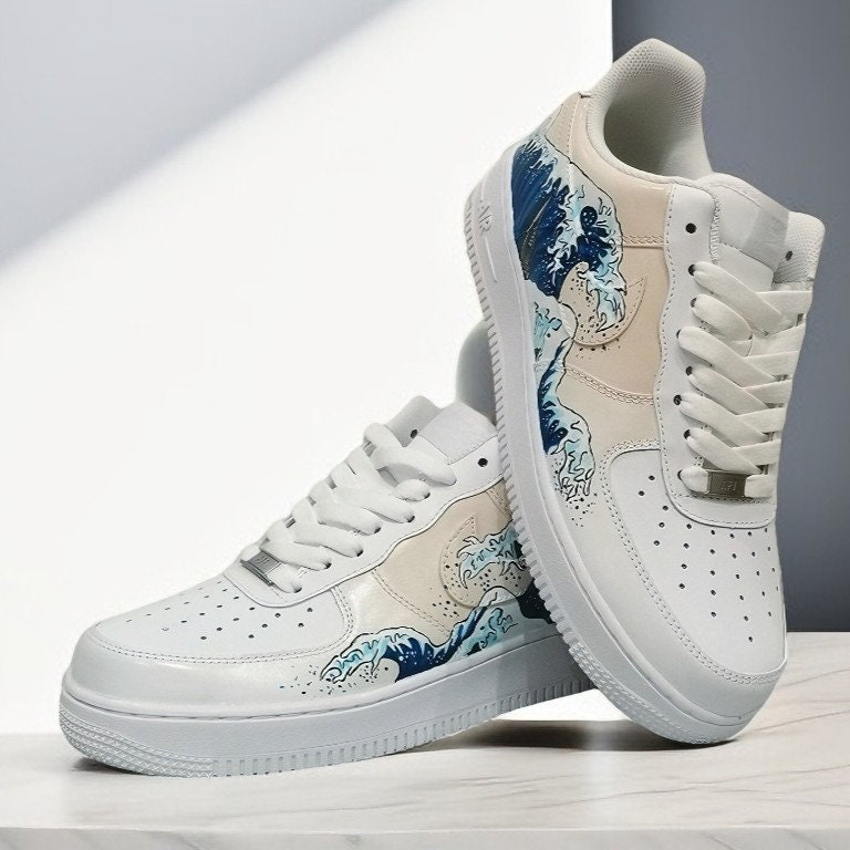 Custom Shoes AF1, Hand-painted Unisex Luxury Sneakers, Wave Art ...