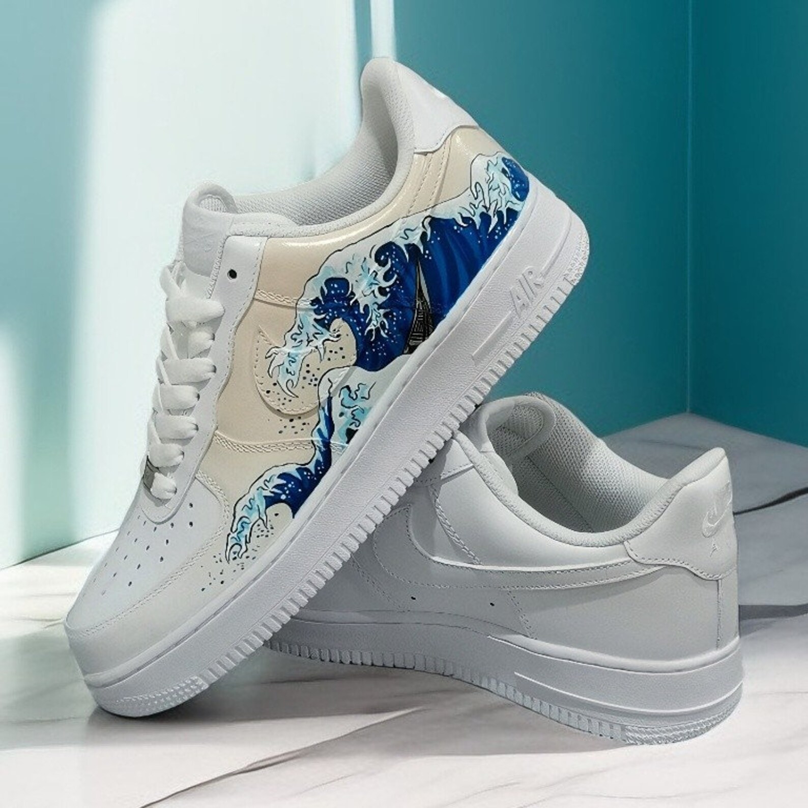 Custom Shoes AF1, Hand-painted Unisex Luxury Sneakers, Wave Art ...