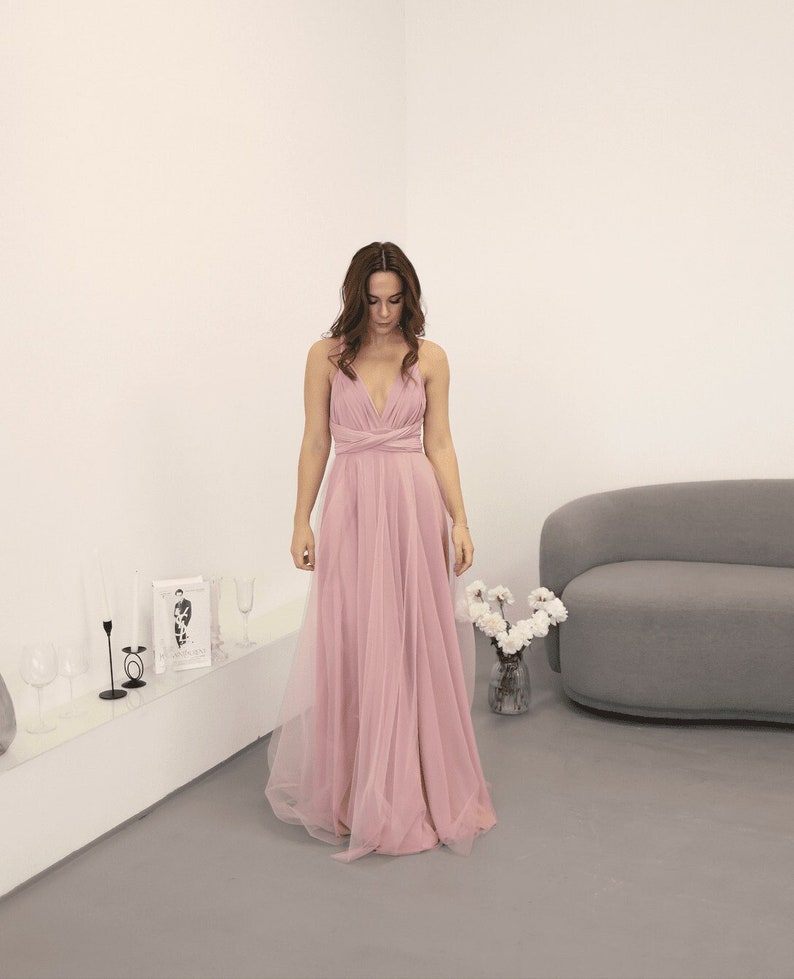 Blush Bridesmaid Dress, Blush Infinity Dress Tulle, Blush Convertible Dress, Multiway Dress, Bridesmaid Dress, Blush Wedding zdjęcie 1