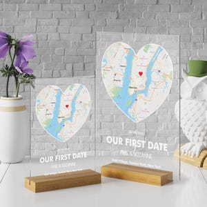 Carte où tout a commencé/où nous nous sommes rencontrés, carte de localisation, art mural avec cadre en bois, cadeaux d'anniversaire de mariage personnalisés pour couple, cadeaux de Saint-Valentin